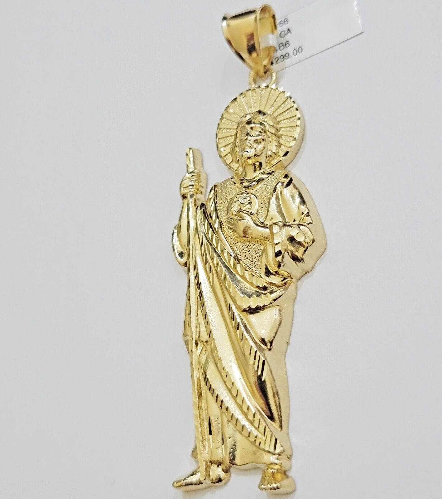 Real 10k Yellow Gold Charm Saint Juda Pendant Men's 3.5 Inch Jude the Apostle - GoldenlinQ