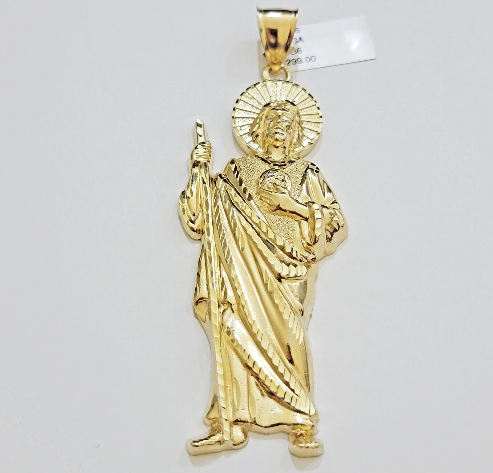 Real 10k Yellow Gold Charm Saint Juda Pendant Men's 3.5 Inch Jude the Apostle - GoldenlinQ