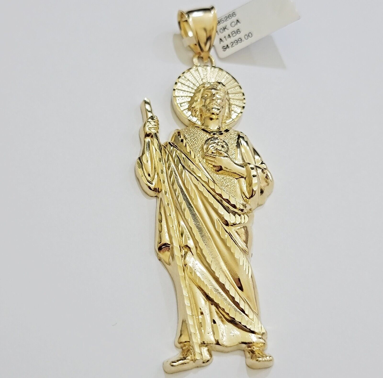 Real 10k Yellow Gold Charm Saint Juda Pendant Men's 5" Inch Jude the Apostle - GoldenlinQ