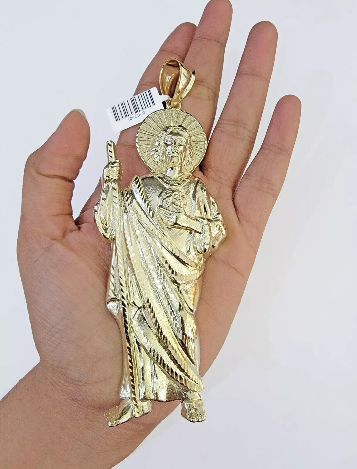 Real 10k Yellow Gold Charm Saint Juda Pendant Men's 5" Inch Jude the Apostle - GoldenlinQ