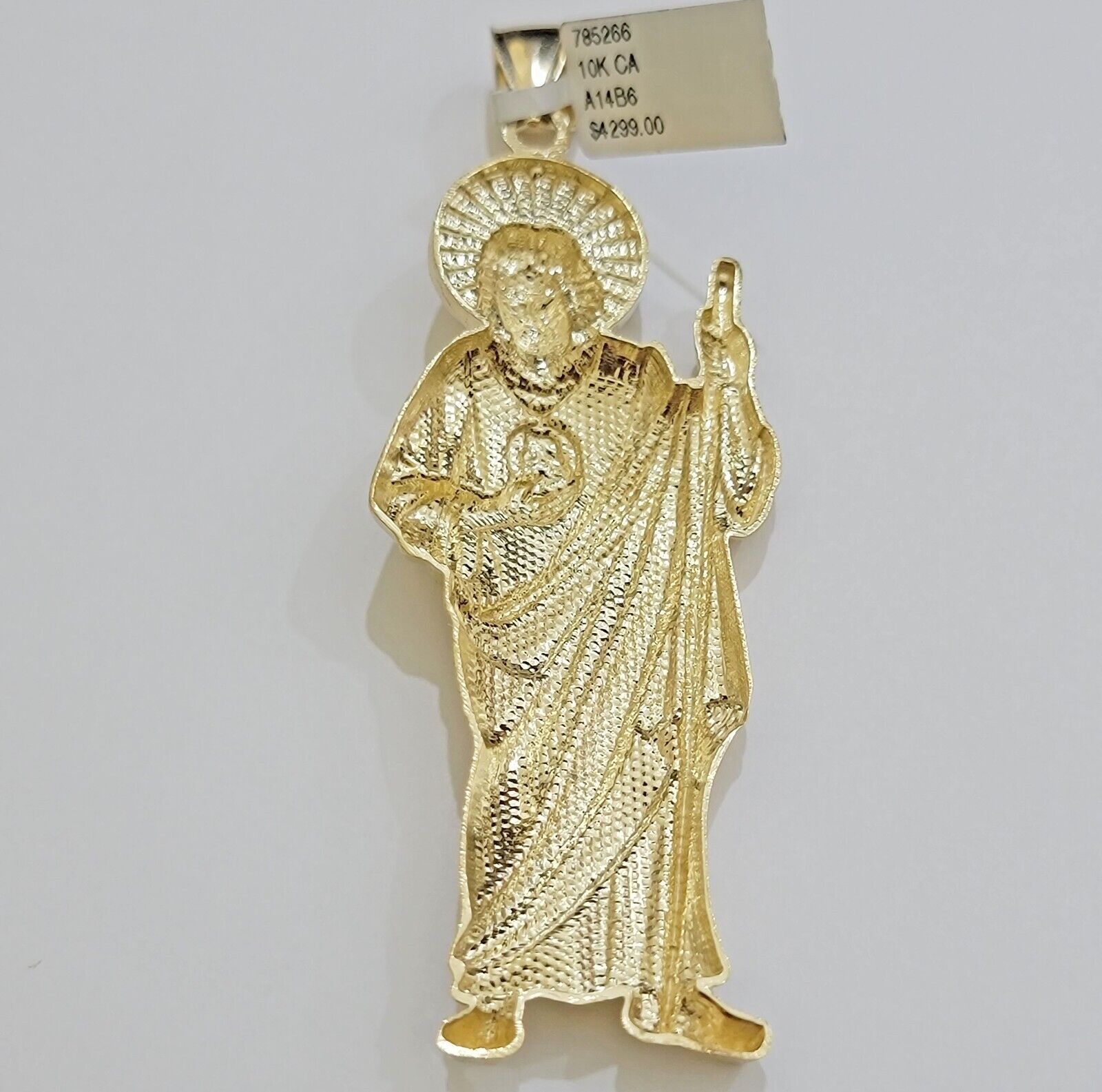 Real 10k Yellow Gold Charm Saint Juda Pendant Men's 5" Inch Jude the Apostle - GoldenlinQ