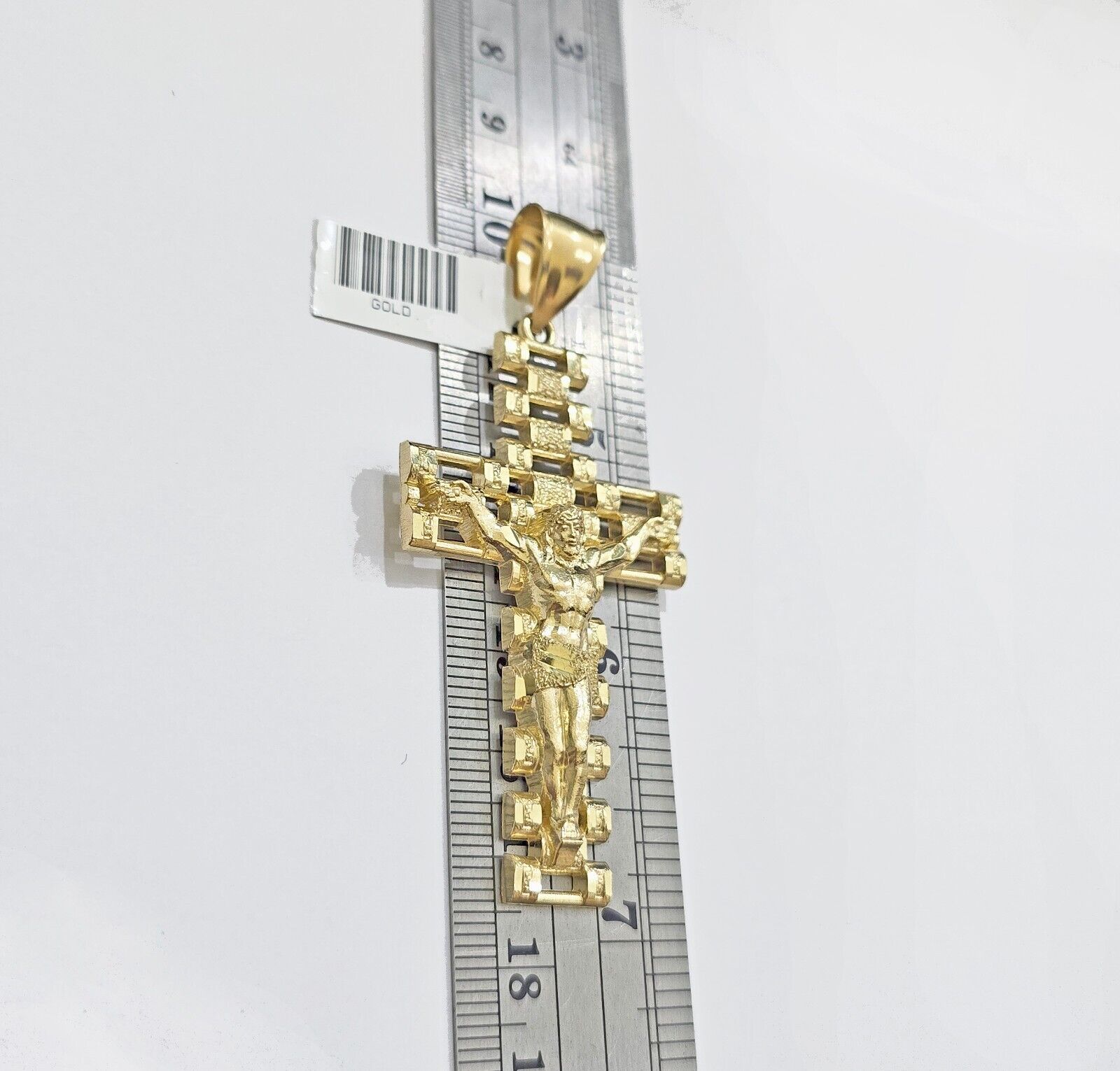 Real 10k Yellow Gold Cross Charm Pendant Mens Jesus Crucifix 3 Inch For Chain - GoldenlinQ