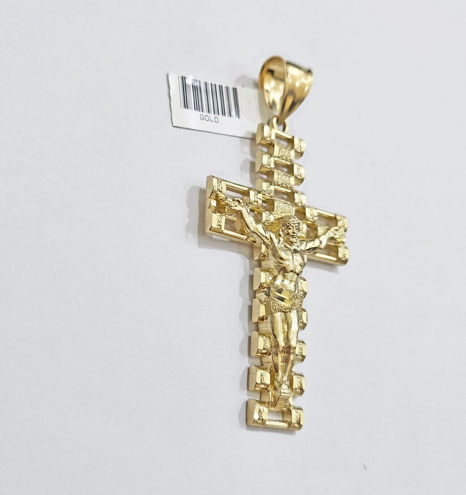 Real 10k Yellow Gold Cross Charm Pendant Mens Jesus Crucifix 3 Inch For Chain - GoldenlinQ