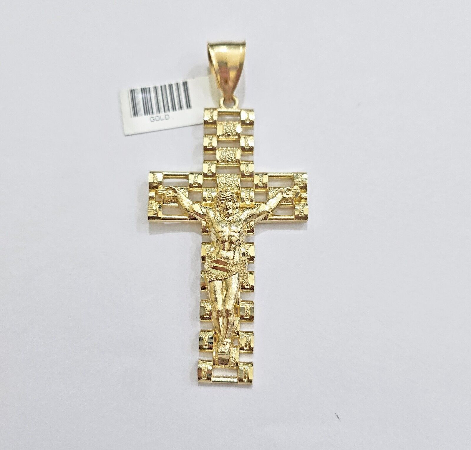 Real 10k Yellow Gold Cross Charm Pendant Mens Jesus Crucifix 3 Inch For Chain - GoldenlinQ