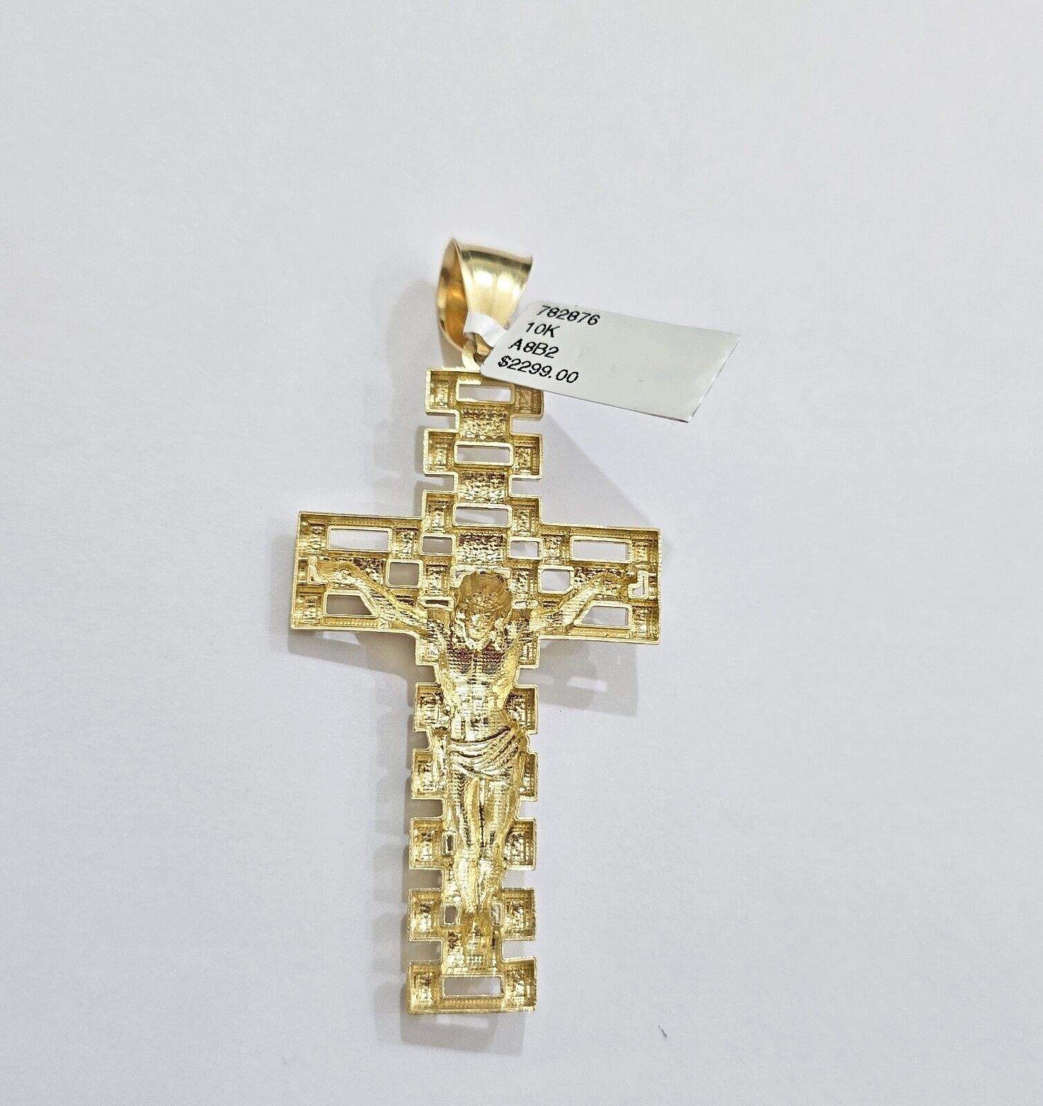 Real 10k Yellow Gold Cross Charm Pendant Mens Jesus Crucifix 3 Inch For Chain - GoldenlinQ