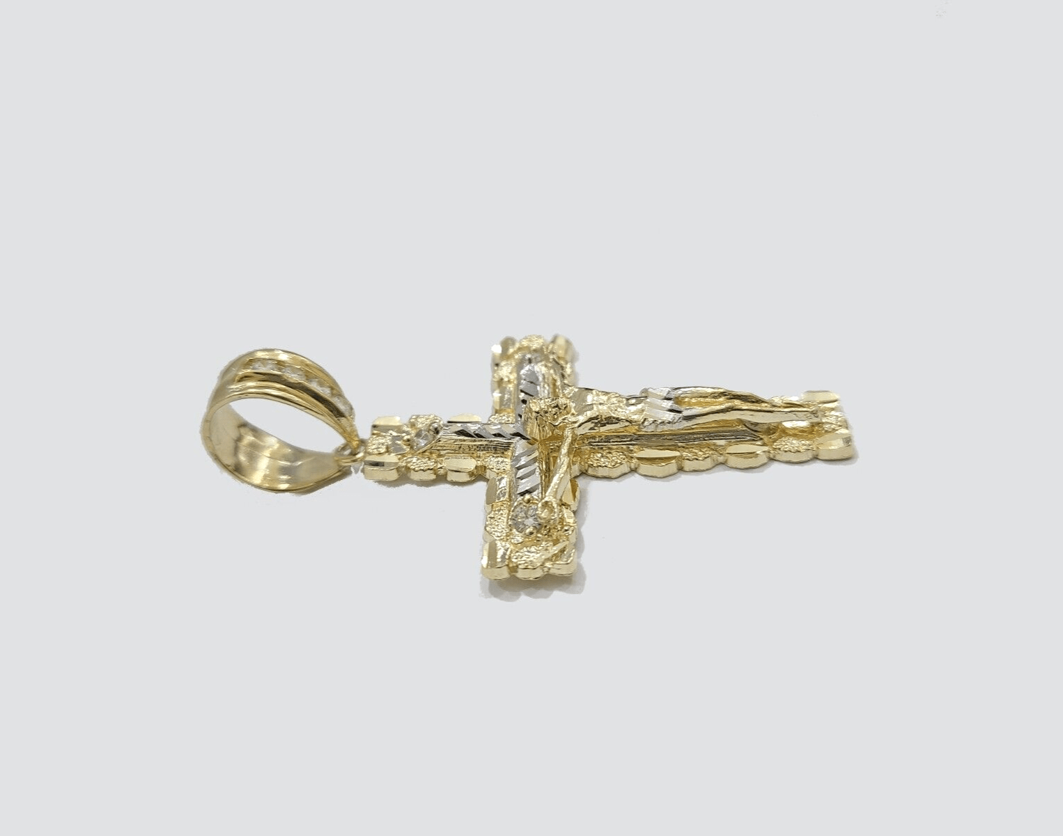 Real 10k Yellow Gold Cross Charm Rope Chain 4mm 18'' Necklace Pendant 10kt Jesus - GoldenlinQ