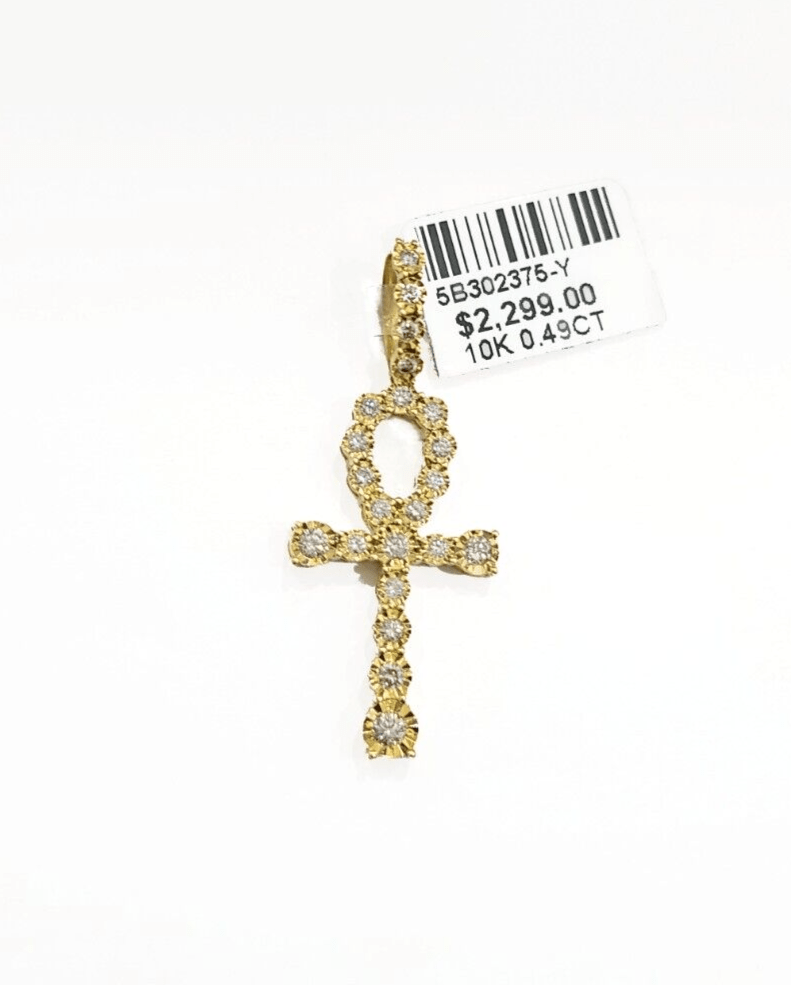 Real 10k Yellow Gold Cross Diamond Charm 0.49CT Pendant 1.5'' inch Genuine 10kt - GoldenlinQ