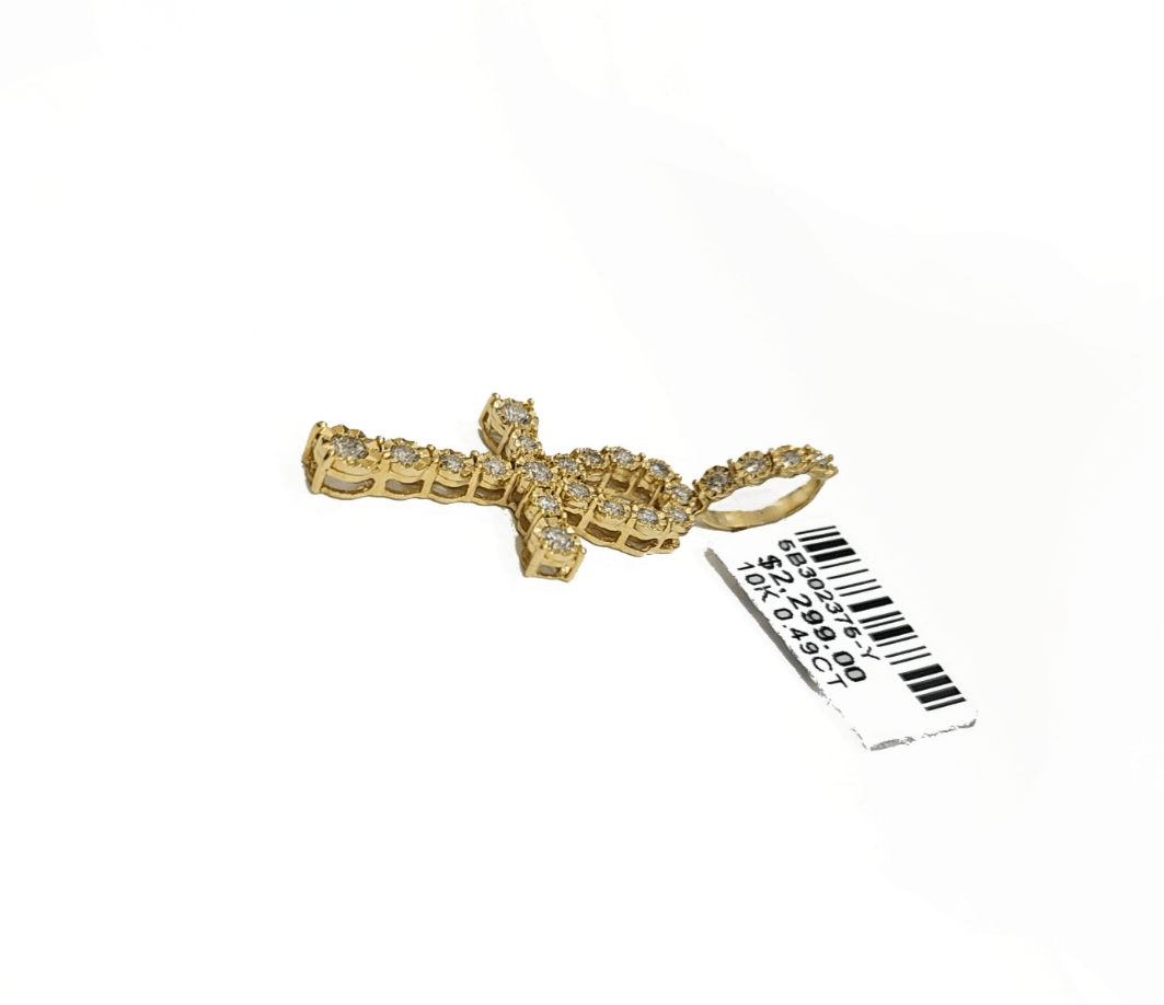 Real 10k Yellow Gold Cross Diamond Charm 0.49CT Pendant 1.5'' inch Genuine 10kt - GoldenlinQ