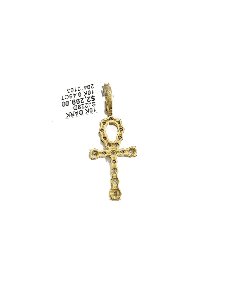 Real 10k Yellow Gold Cross Diamond Charm 0.49CT Pendant 1.5'' inch Genuine 10kt - GoldenlinQ