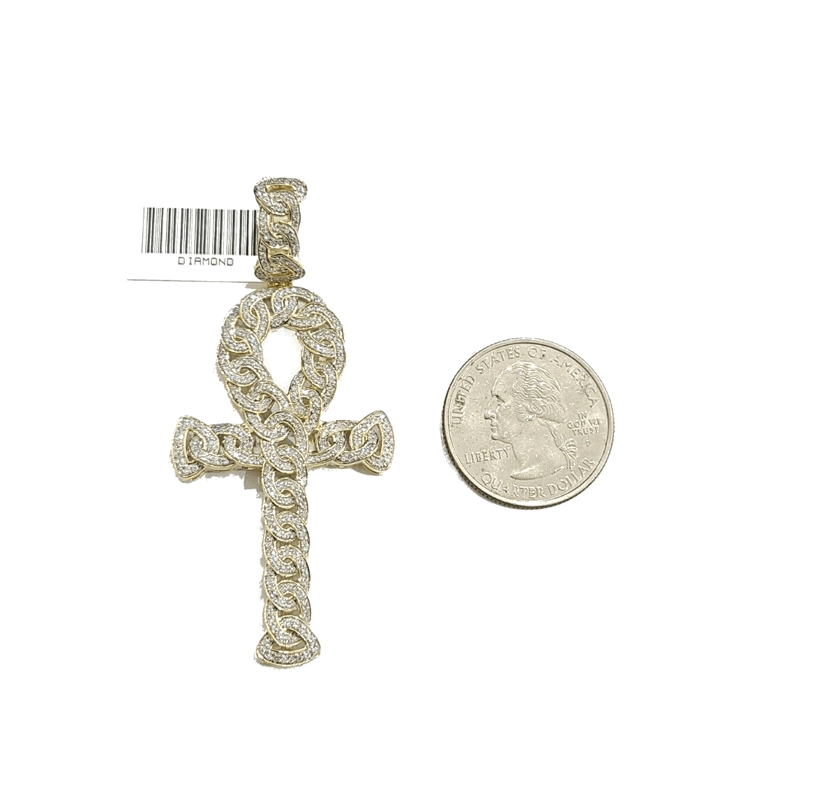 Real 10k Yellow Gold Cross Diamond Charm Pendant 2.5'' inches Genuine 10kt - GoldenlinQ
