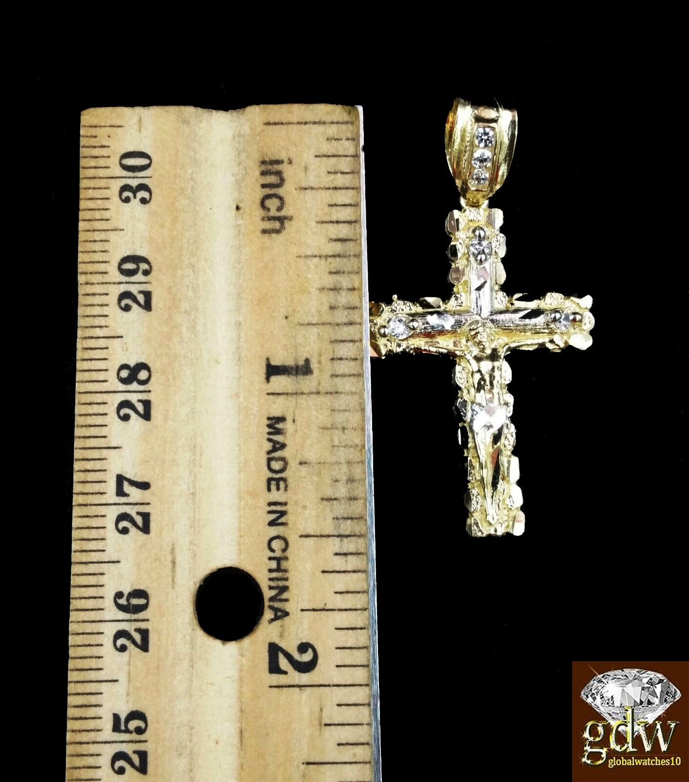 Real 10k Yellow Gold Cross Jesus Charm Pendant 22" Inch Franco Chain - GoldenlinQ