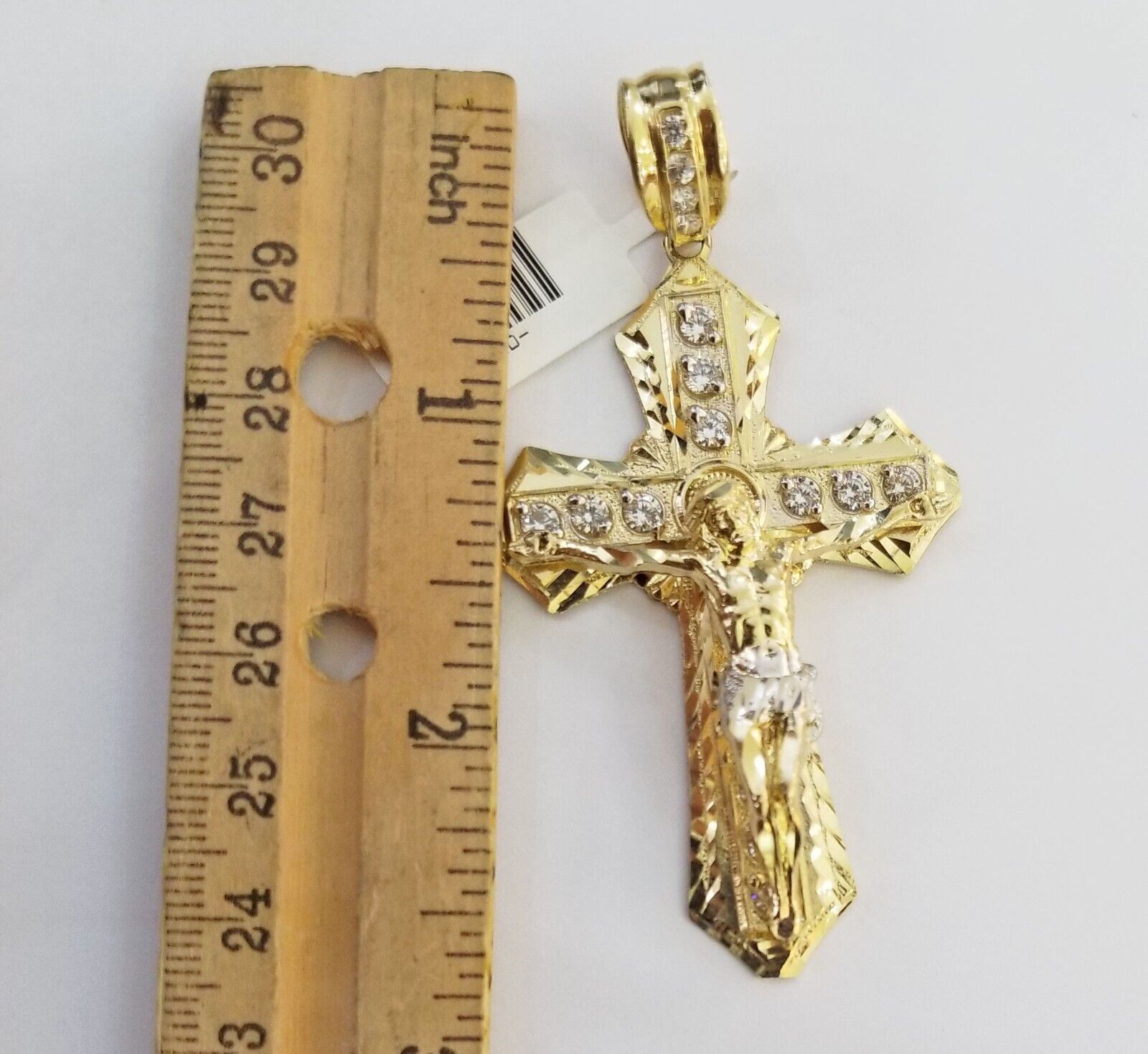 Real 10k Yellow Gold Cross Miami Cuban Link Chain Jesus Charm Pendant 6mm 24" - GoldenlinQ