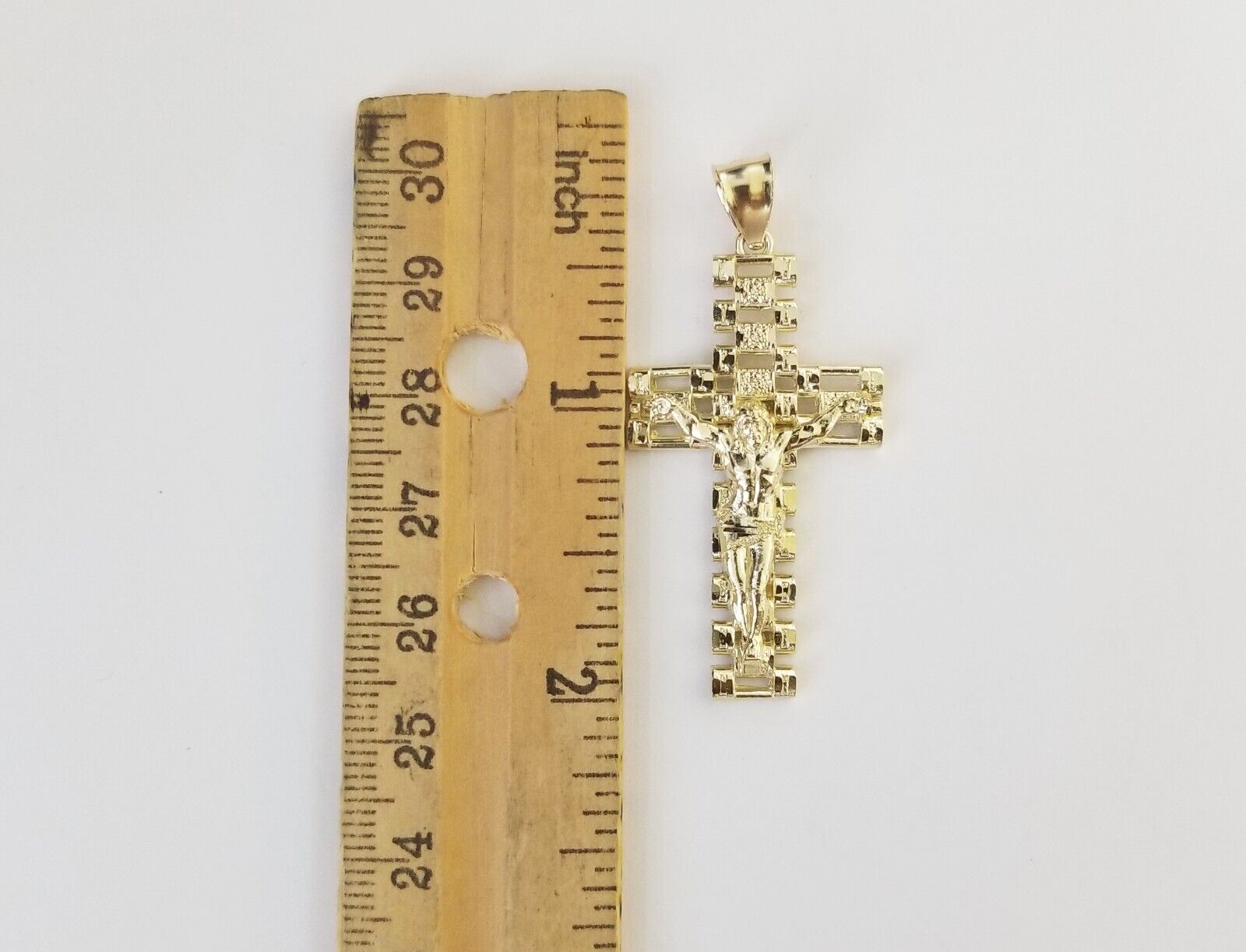 Real 10k Yellow Gold Cross Pendant Charm Jesus Crucifix Men 10kt - GoldenlinQ