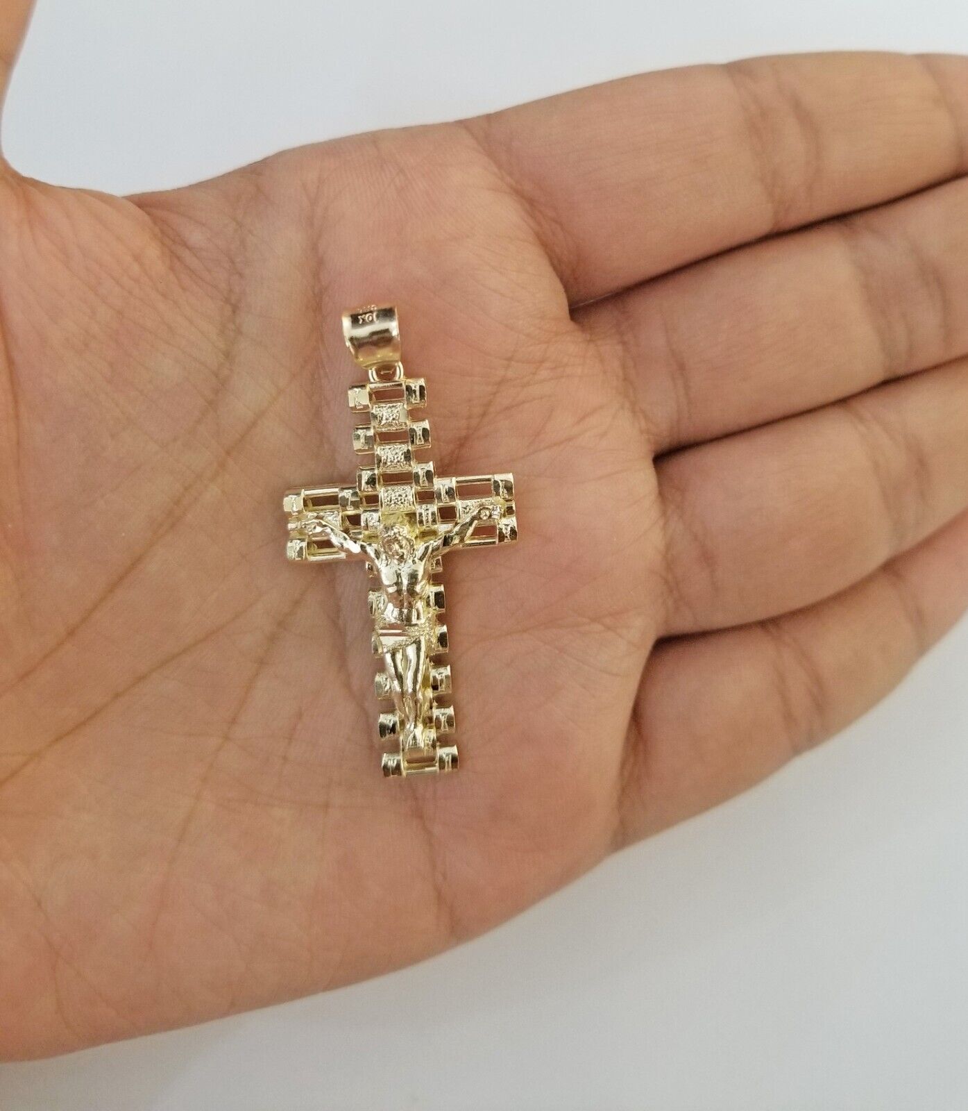Real 10k Yellow Gold Cross Pendant Charm Jesus Crucifix Men 10kt - GoldenlinQ