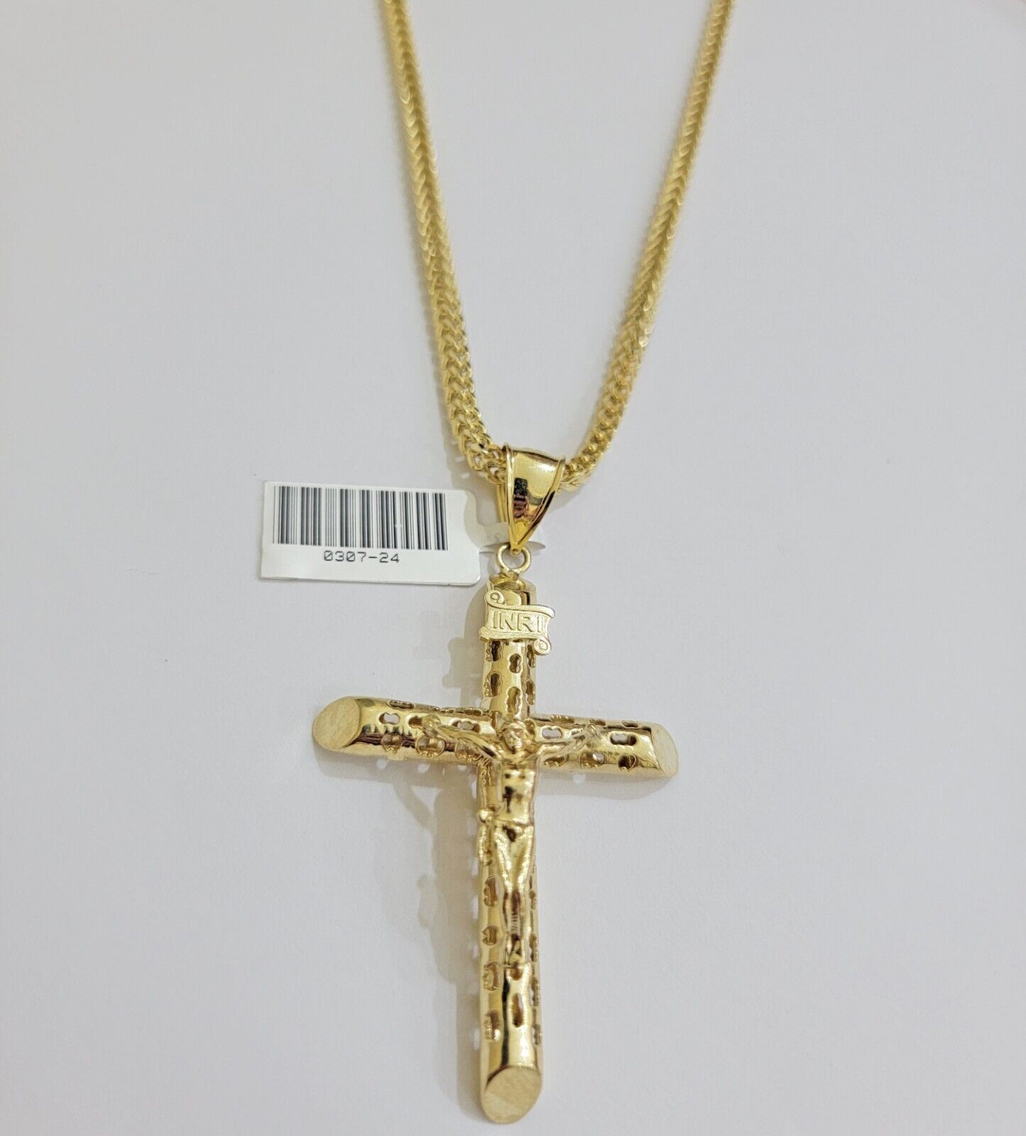 REAL 10k Yellow Gold Cross Pendant Franco Chain Necklace 22 Inch &Jesus Crucifix - GoldenlinQ