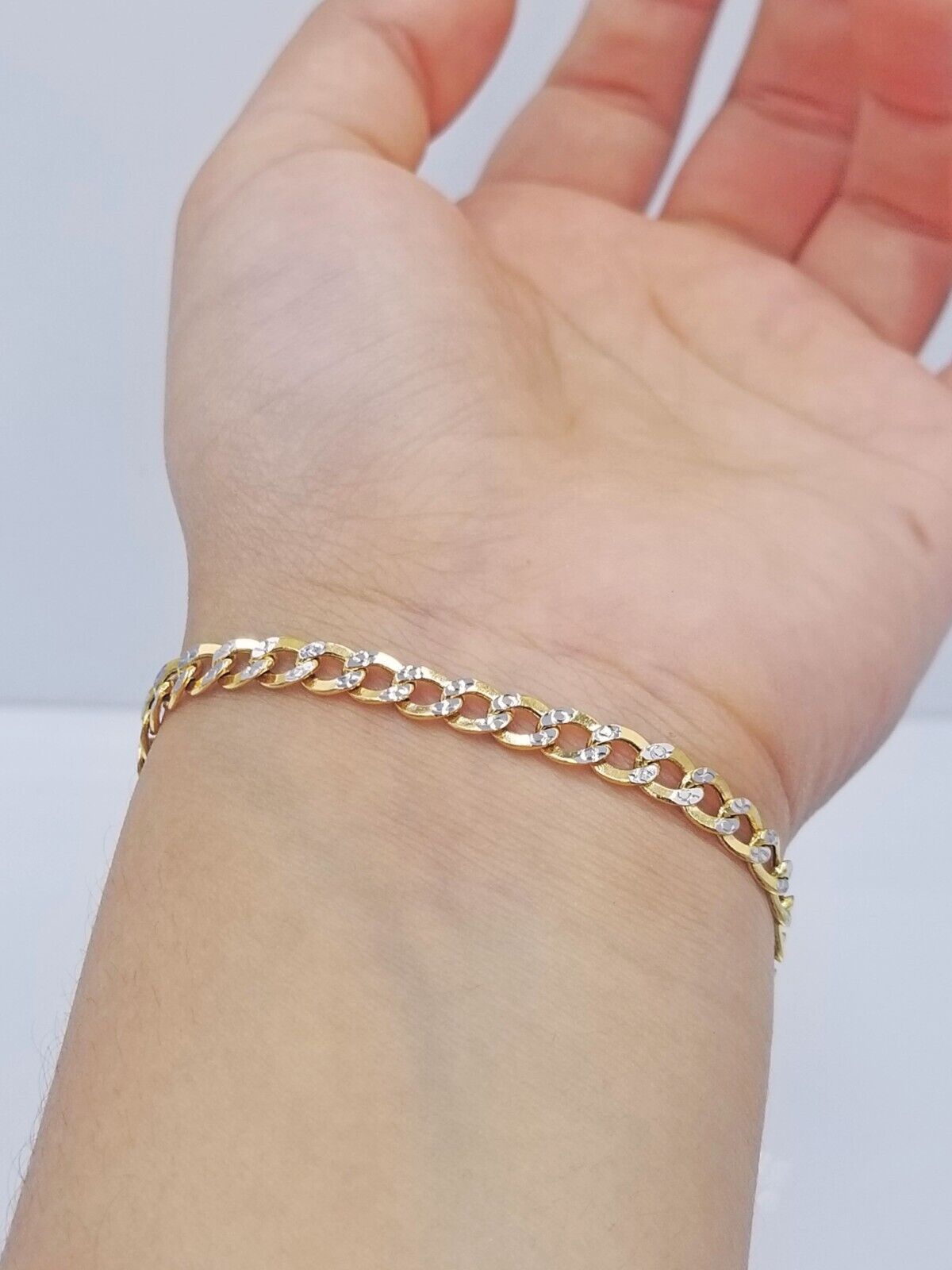 Real 10k Yellow Gold Cuban Curb link Bracelet 4mm 7" Inches Diamond Cut 10kt - GoldenlinQ