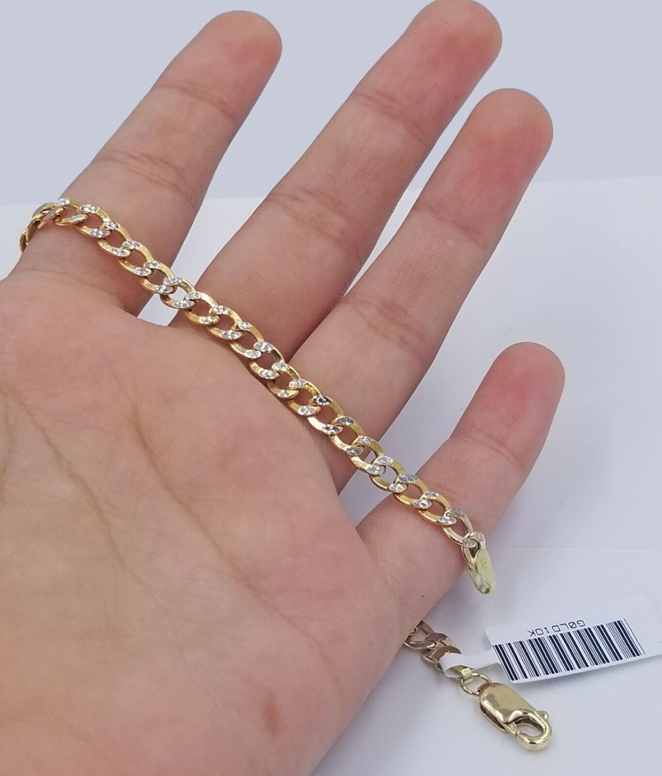 Real 10k Yellow Gold Cuban Curb link Bracelet 4mm 7" Inches Diamond Cut 10kt - GoldenlinQ