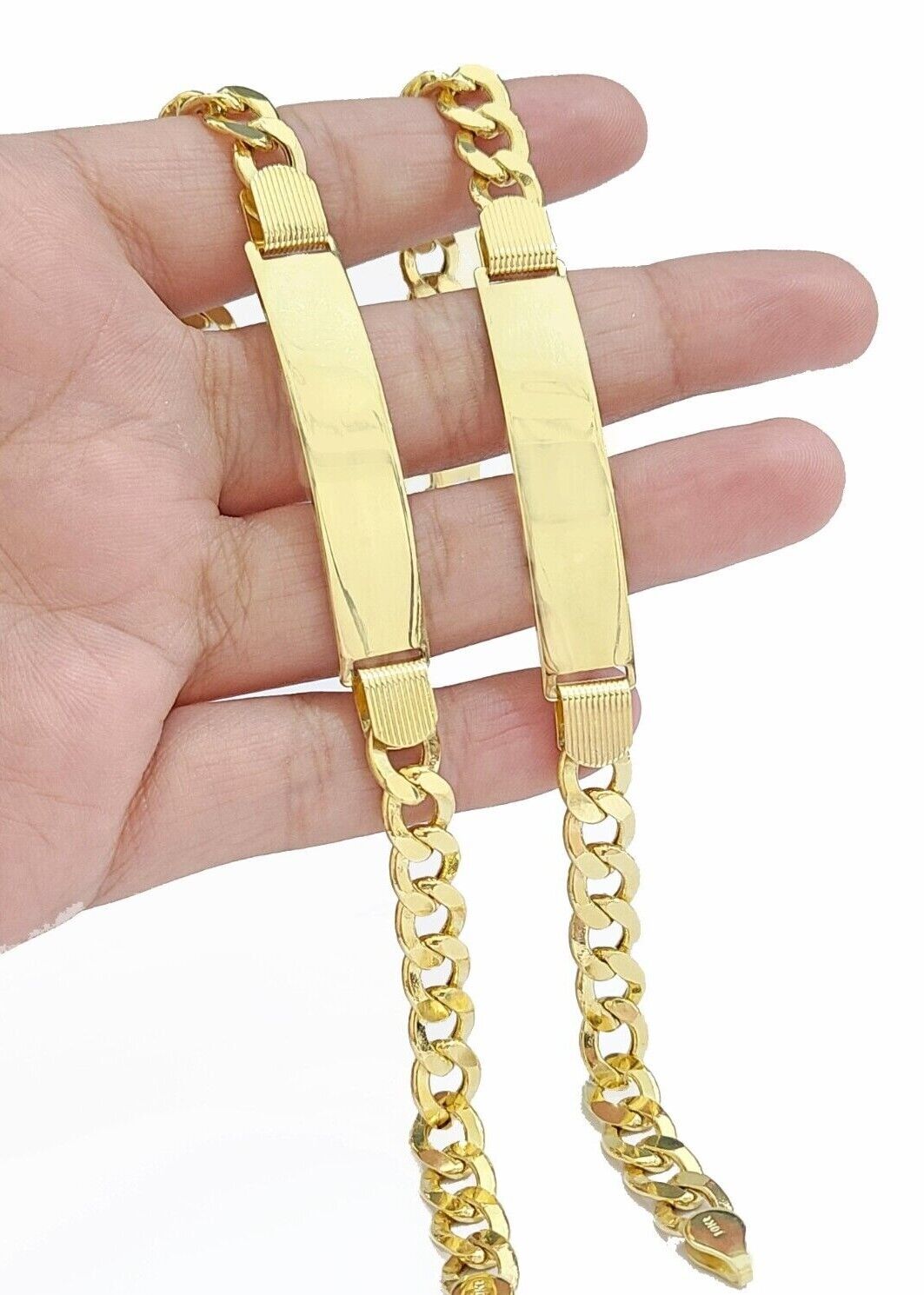 Real 10K Yellow Gold Cuban Curb Link ID Bracelet 8 - 8.5 inches 8mm 10kt Gold - GoldenlinQ