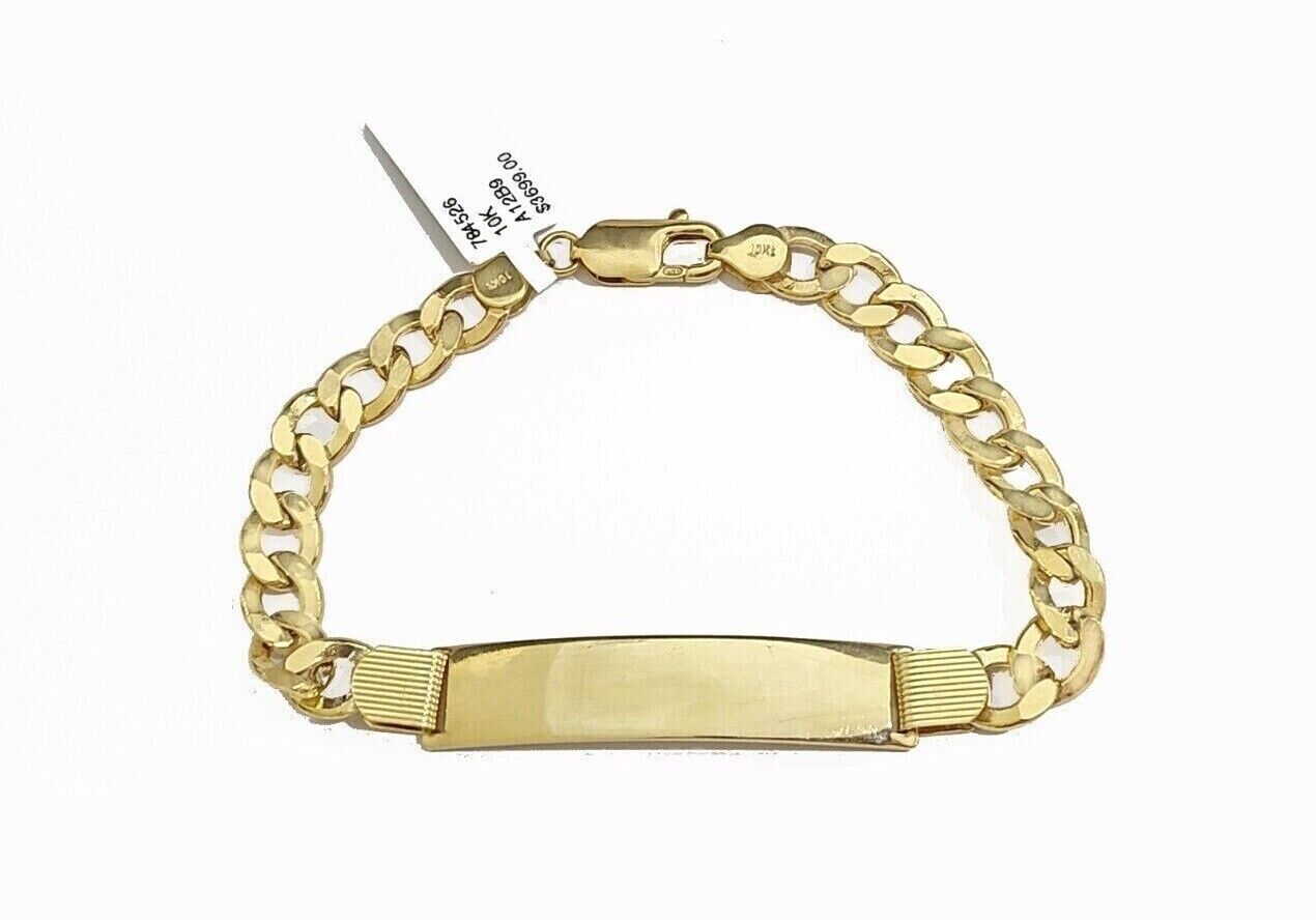 Real 10K Yellow Gold Cuban Curb Link ID Bracelet 8 - 8.5 inches 8mm 10kt Gold - GoldenlinQ