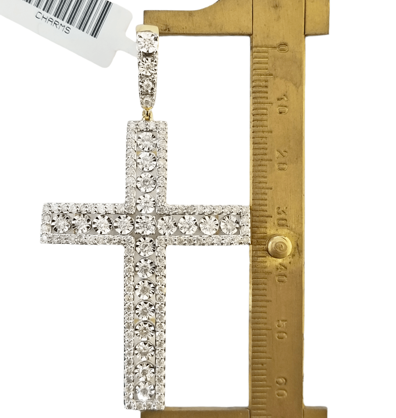 Real 10k Yellow Gold Diamond Cross Charm Pendant 2CT Dia Men Jesus Cross 2.5Inch - GoldenlinQ