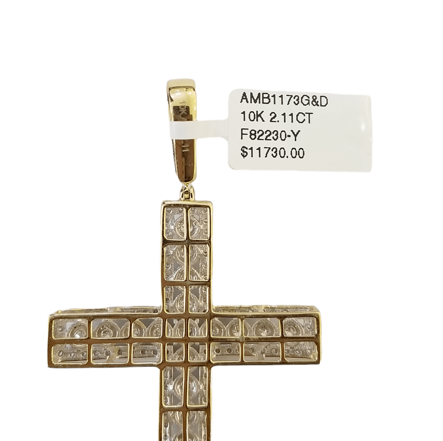 Real 10k Yellow Gold Diamond Cross Charm Pendant 2CT Dia Men Jesus Cross 2.5Inch - GoldenlinQ