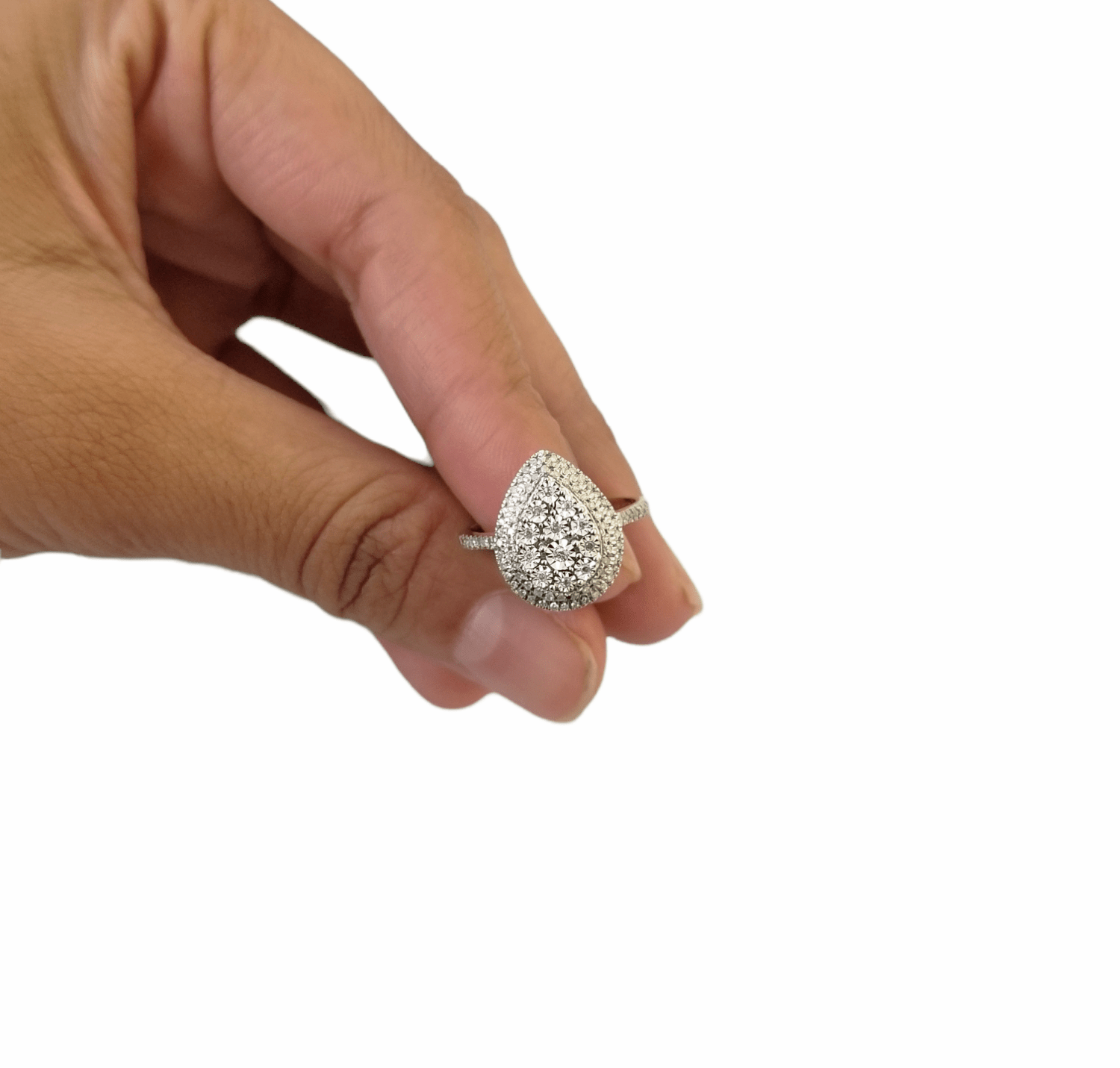 Real 10k Yellow Gold Diamond ladies Ring Tear Drop 0.27 CT Pear Size 7 Band - GoldenlinQ