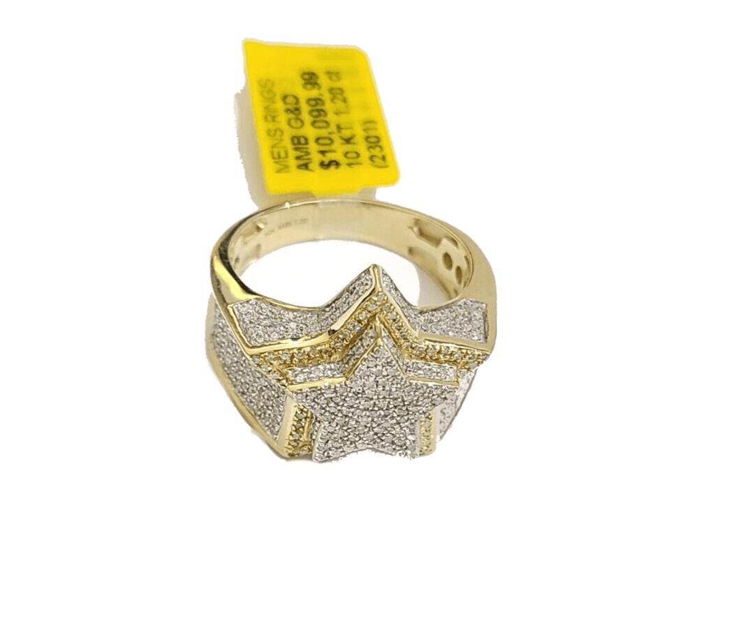 Real 10k Yellow Gold Diamond Star Ring Band Genuine 1.20CT Diamonds 10kt Size 10 - GoldenlinQ