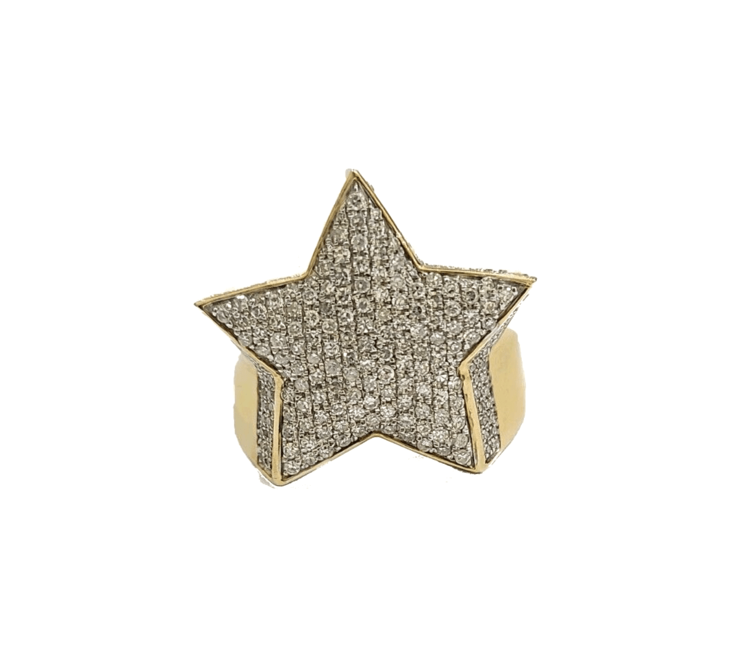 Real 10k Yellow Gold Diamond Star Ring Band Genuine 1.34CT Diamonds 10kt Size 10 - GoldenlinQ