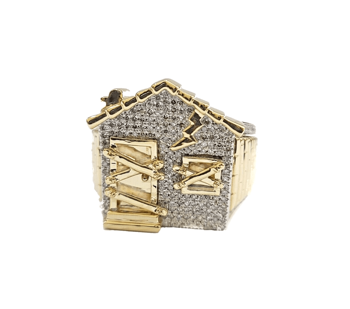 Real 10k Yellow Gold Diamond Trap House Ring Band 0.55CT Diamonds 10kt Size 10 - GoldenlinQ