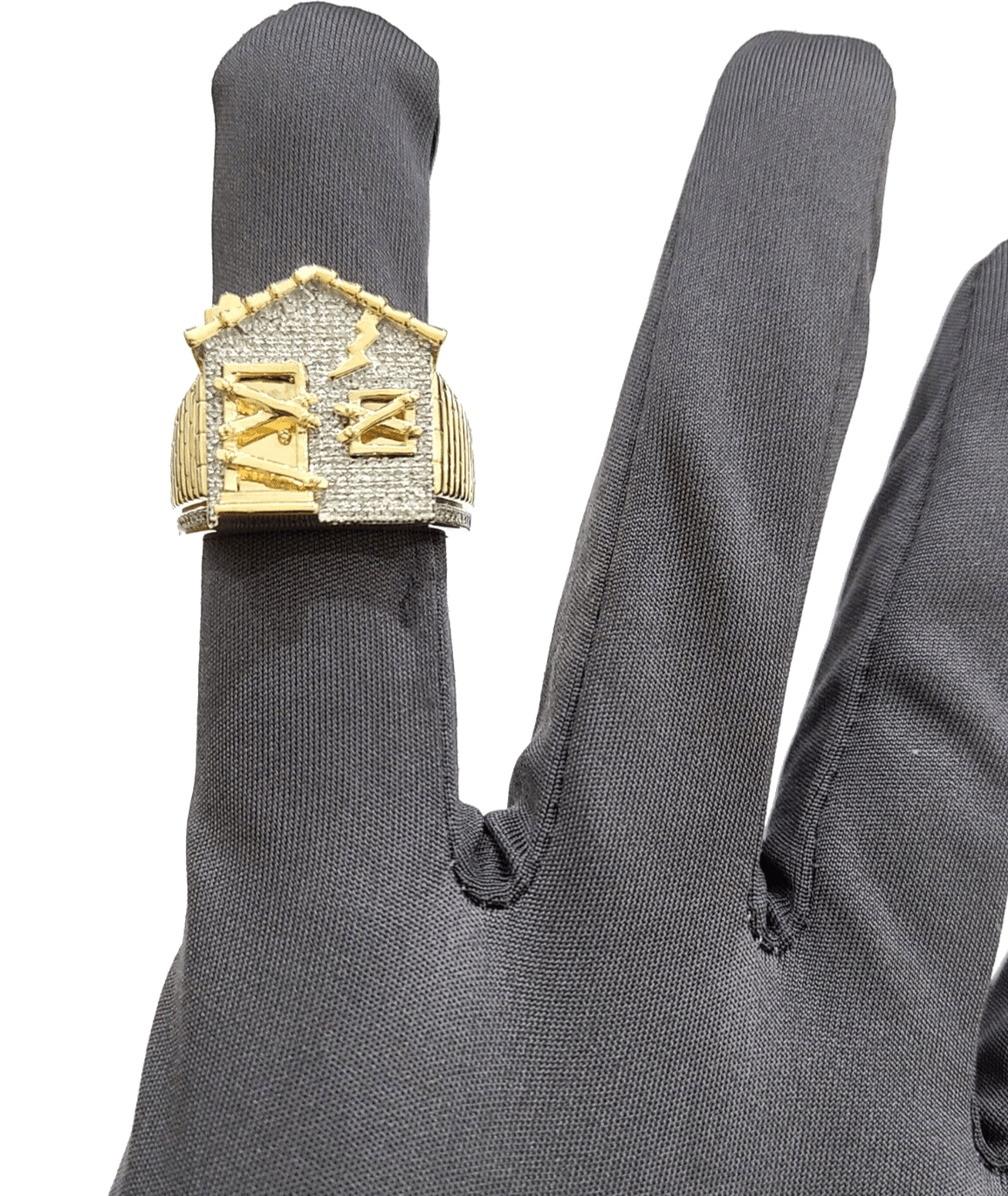 Real 10k Yellow Gold Diamond Trap House Ring Band 0.55CT Diamonds 10kt Size 10 - GoldenlinQ