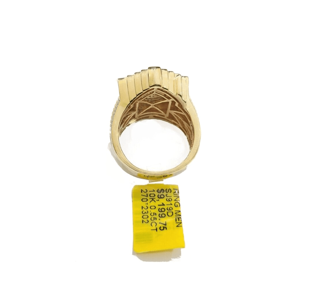 Real 10k Yellow Gold Diamond Trap House Ring Band 0.55CT Diamonds 10kt Size 10 - GoldenlinQ
