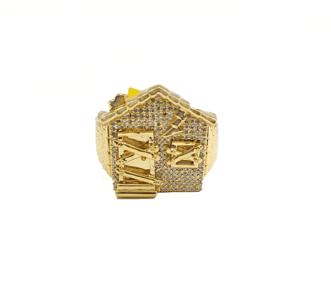 Real 10k Yellow Gold Diamond Trap House Ring White 0.55CT Diamonds 10kt Size 10 - GoldenlinQ