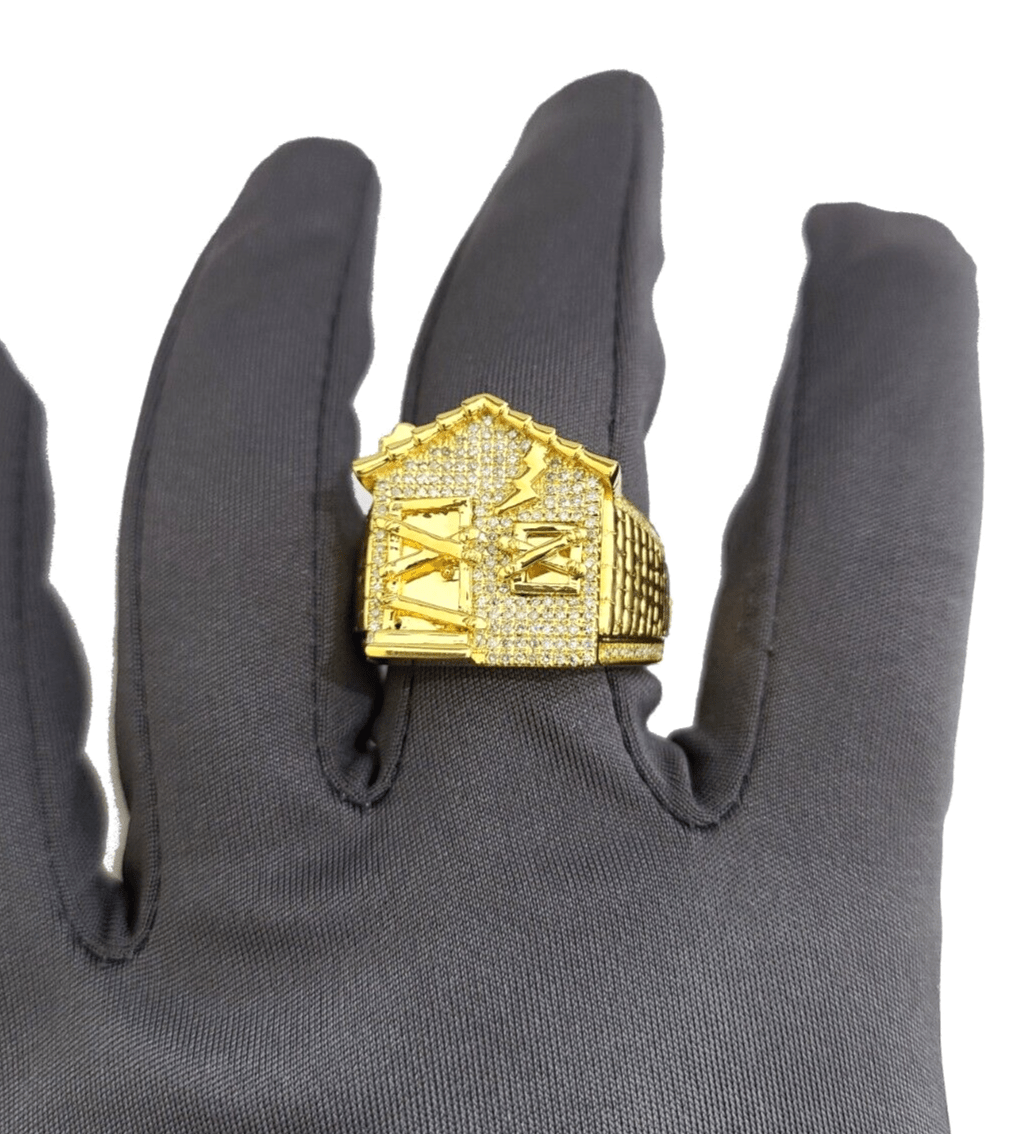 Real 10k Yellow Gold Diamond Trap House Ring White 0.55CT Diamonds 10kt Size 10 - GoldenlinQ