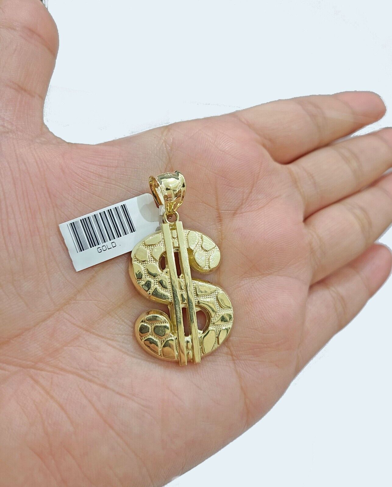 Real 10K Yellow Gold Dollar Sign Charm for 1 - 1.5'' inches Gold Pendant - GoldenlinQ