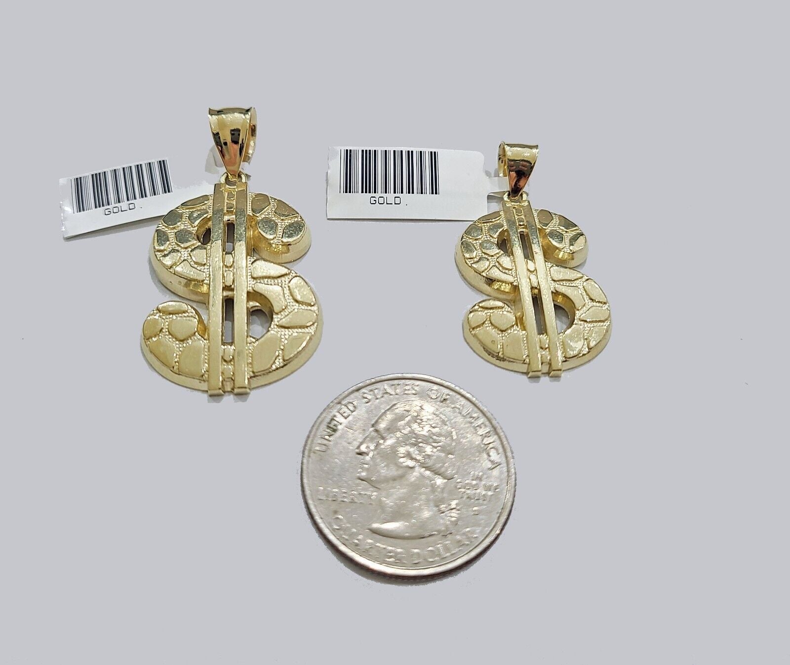 Real 10K Yellow Gold Dollar Sign Charm for 1 - 1.5'' inches Gold Pendant - GoldenlinQ