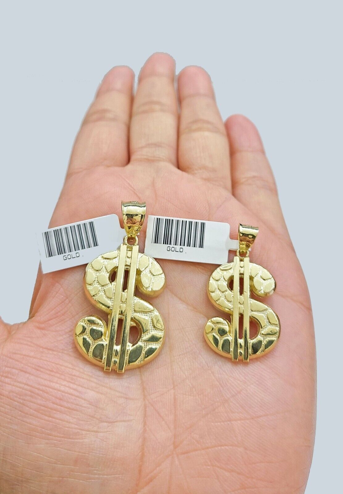 Real 10K Yellow Gold Dollar Sign Charm for 1 - 1.5'' inches Gold Pendant - GoldenlinQ