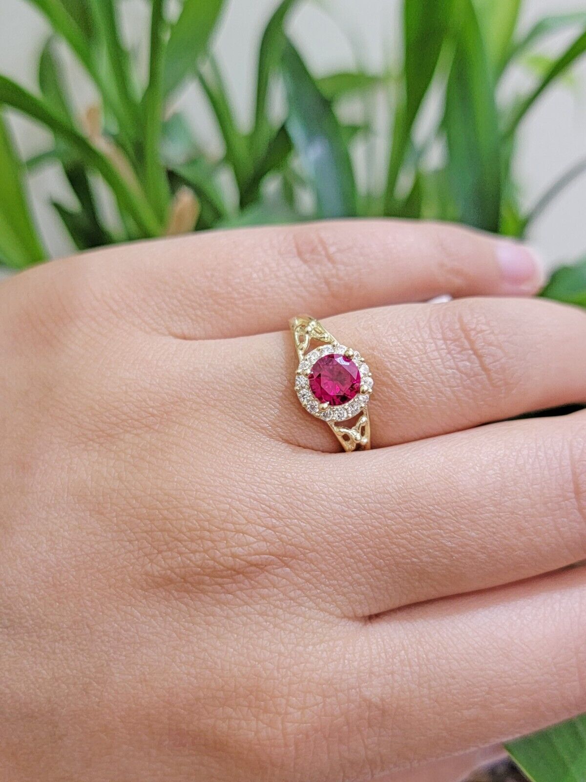 Real 10k Yellow Gold earring ring and pendant Ruby set for ladies / Women , 10KT - GoldenlinQ