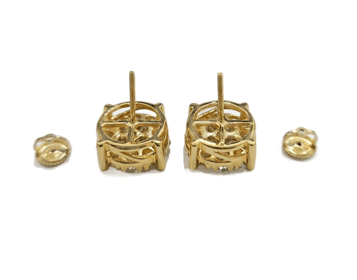 Real 10k Yellow Gold Earring Stud Diamond 3CT Round Design Men Women Screw Back - GoldenlinQ