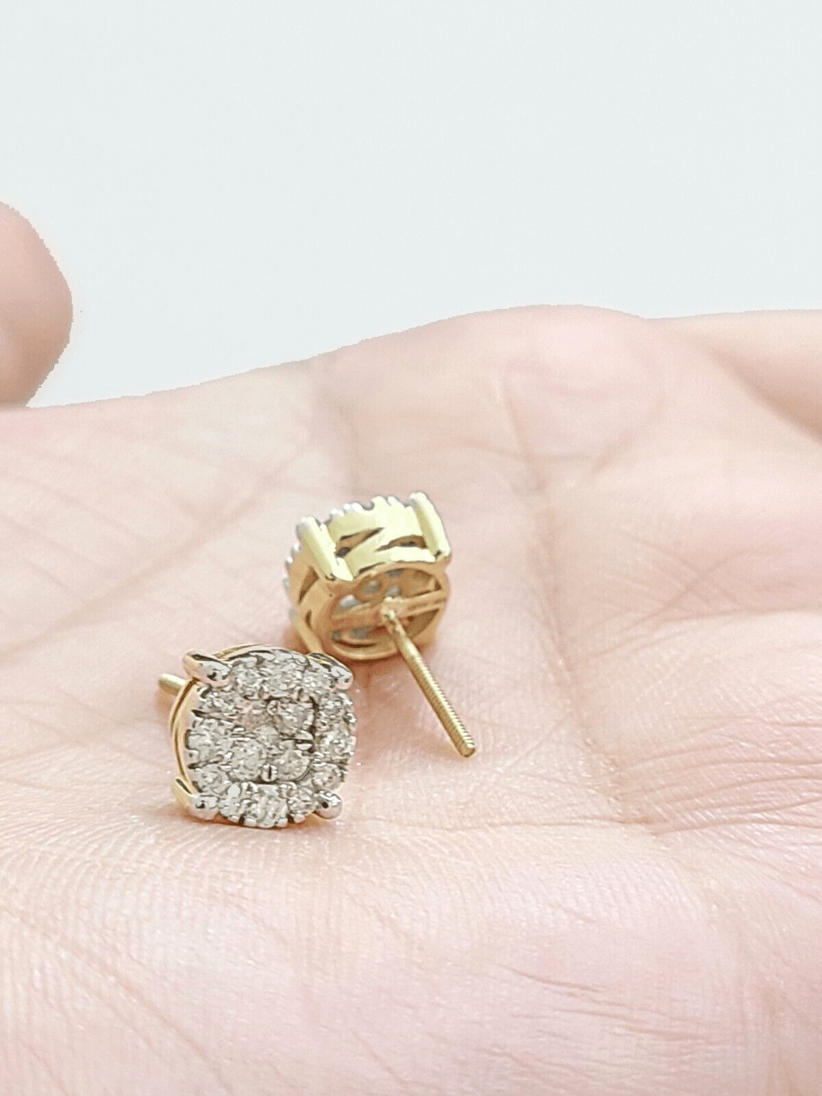 Real 10k Yellow Gold Earring Stud Diamond Round Design Men Women Screw Back - GoldenlinQ