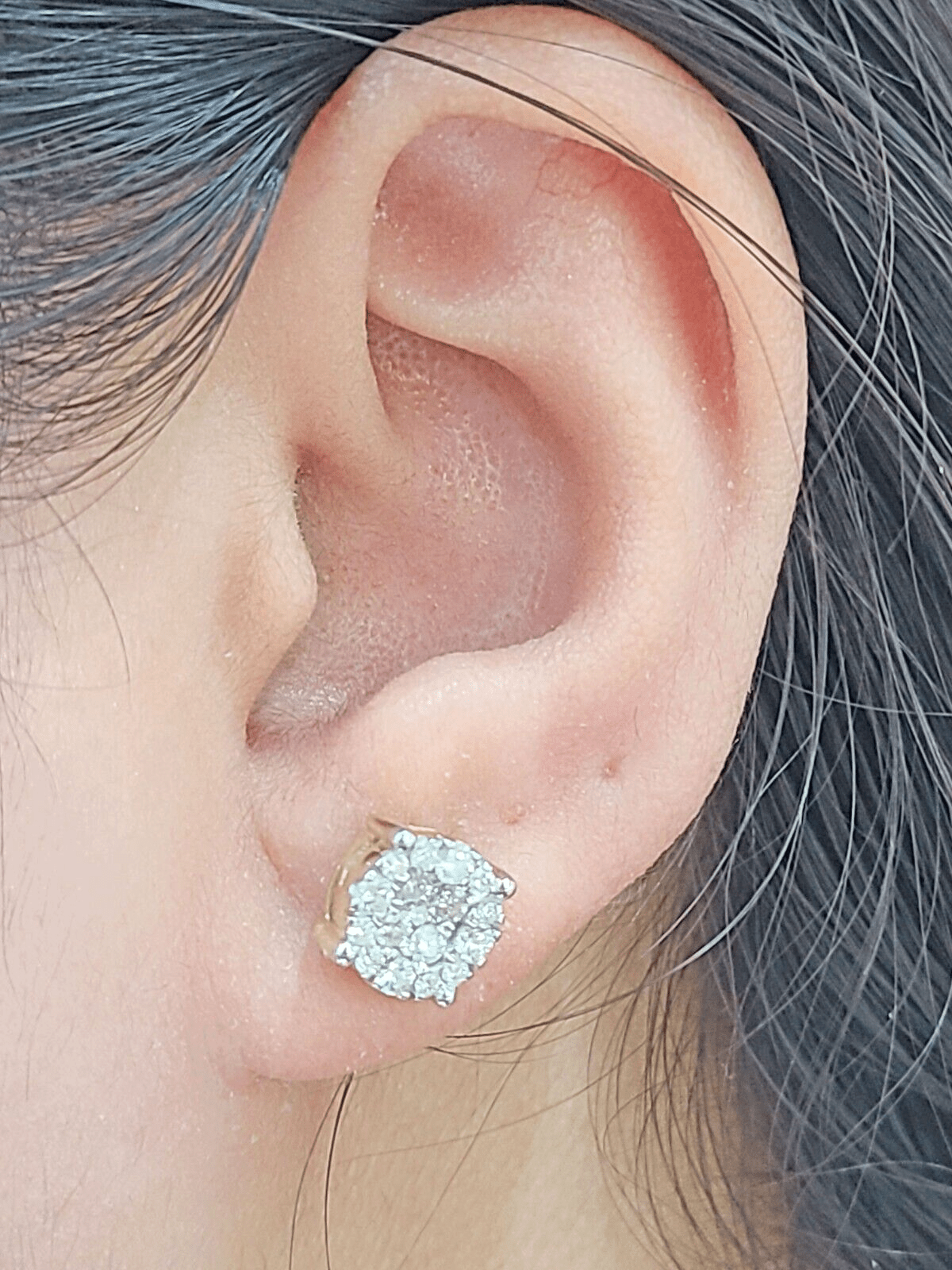 Real 10k Yellow Gold Earring Stud Diamond Round Design Men Women Screw Back - GoldenlinQ