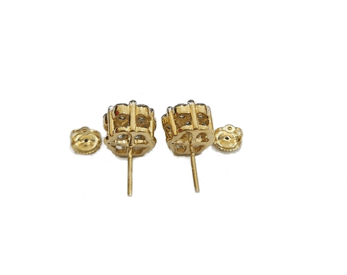Real 10k Yellow Gold Earring Stud White Diamond 2.11CT Round Design Unisex - GoldenlinQ
