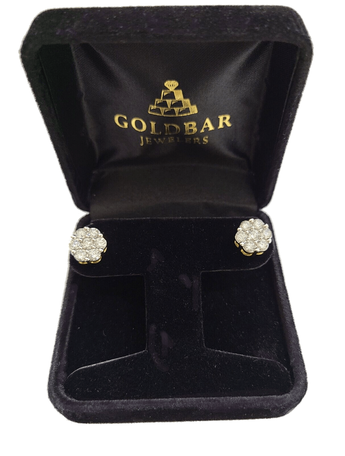 Real 10k Yellow Gold Earring Stud White Diamond 2.11CT Round Design Unisex - GoldenlinQ