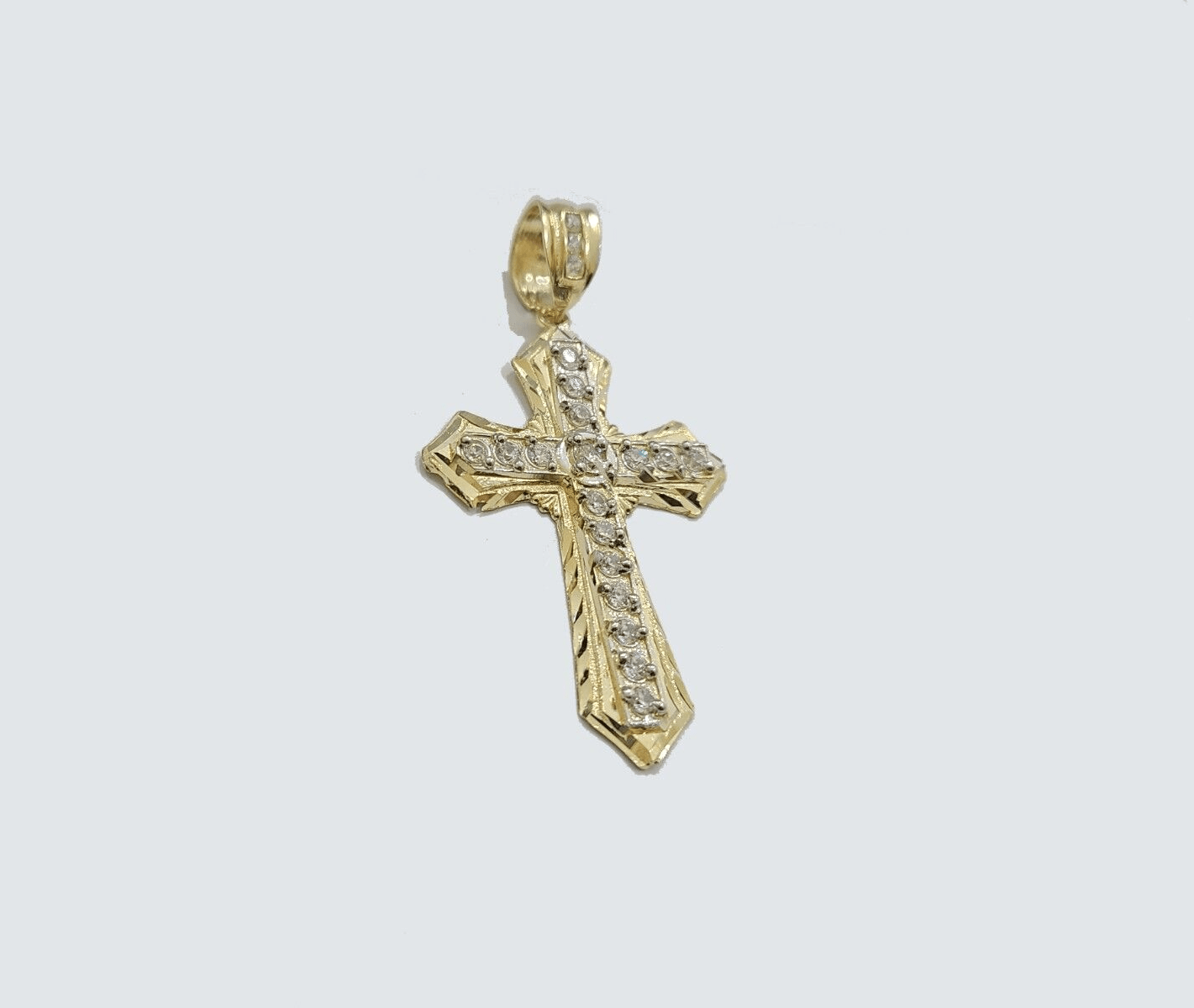 Real 10k Yellow Gold Franco Chain 2.5mm 18" inch Necklace Jesus Cross Charm 10kt - GoldenlinQ