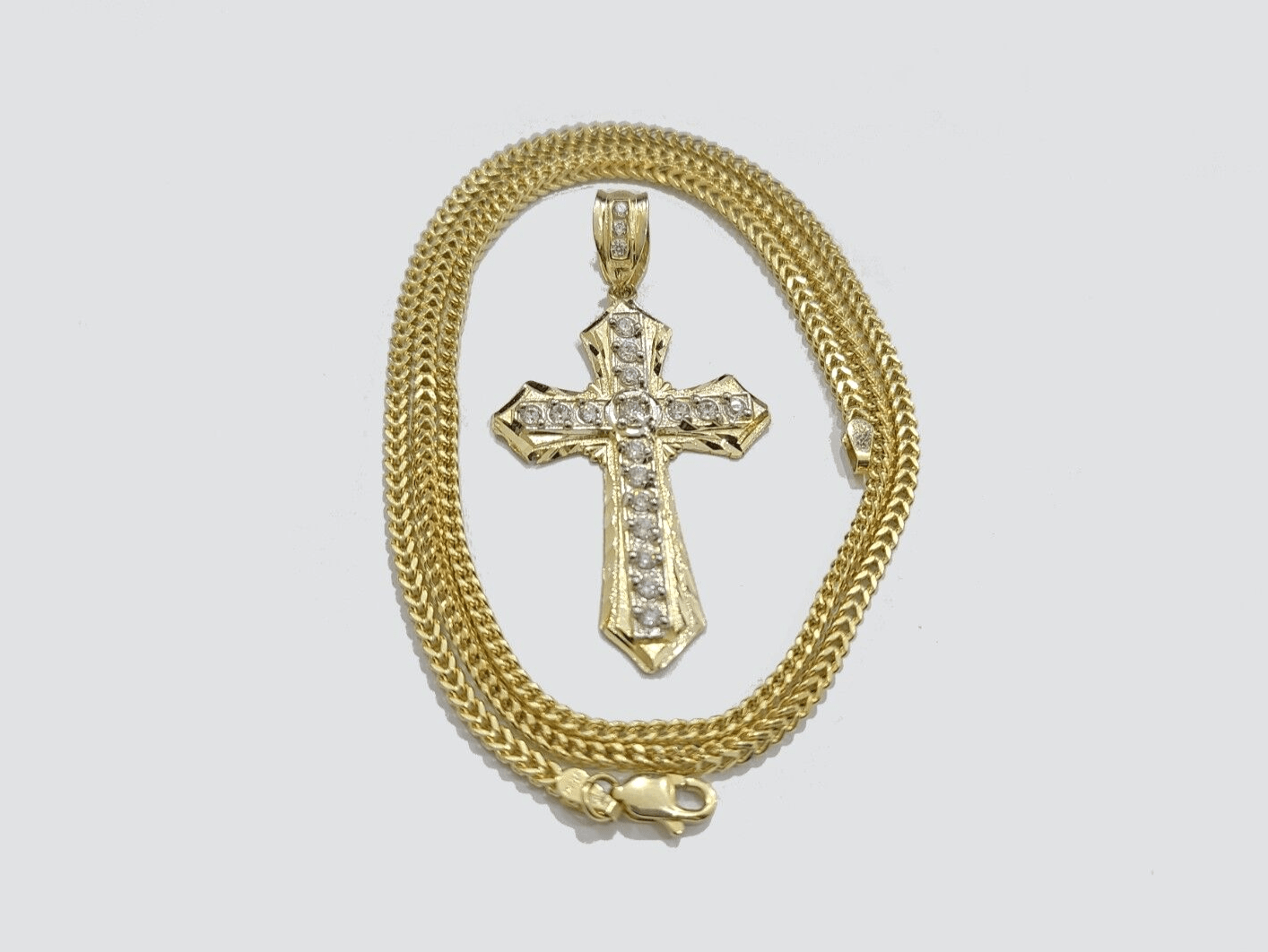 Real 10k Yellow Gold Franco Chain 2.5mm 20" inch Necklace Jesus Cross Charm 10kt - GoldenlinQ
