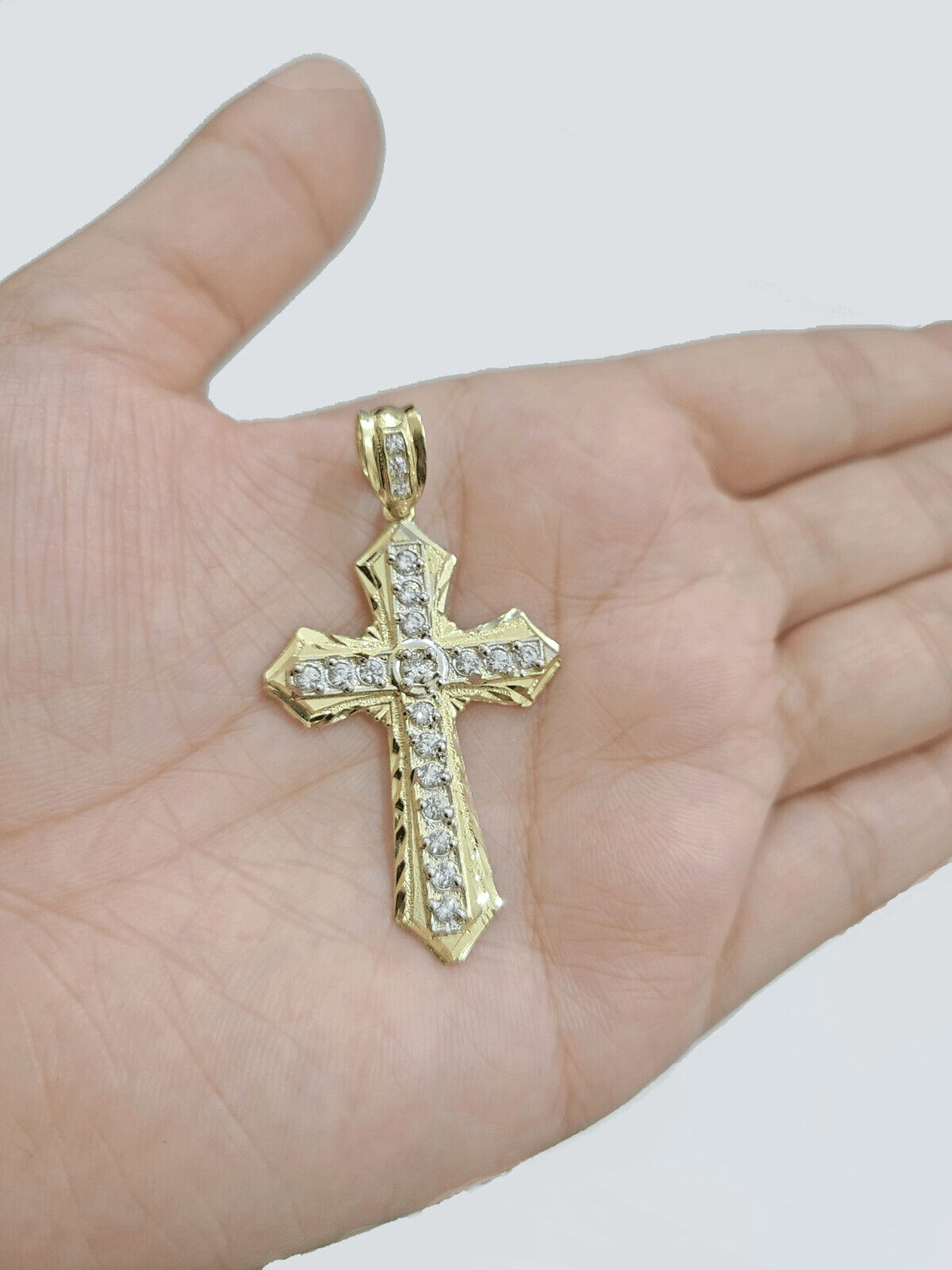 Real 10k Yellow Gold Franco Chain 2.5mm 22" inch Necklace Jesus Cross Charm 10kt - GoldenlinQ