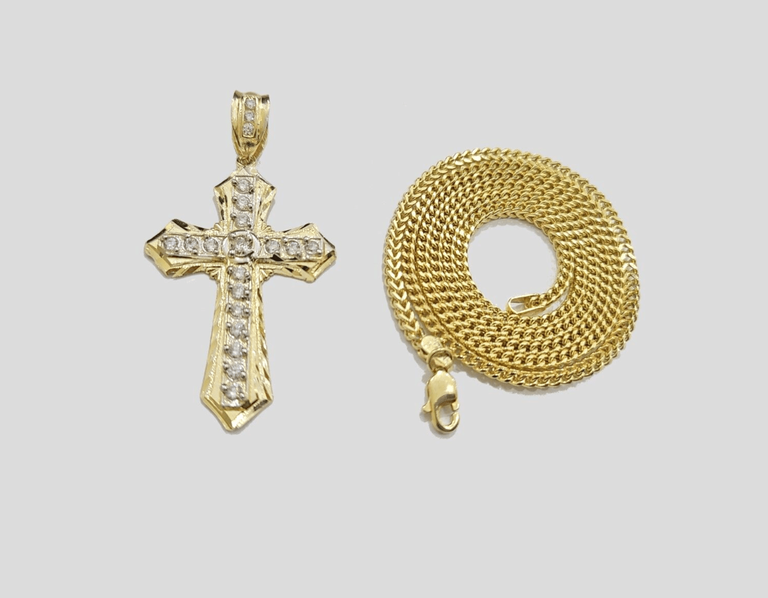 Real 10k Yellow Gold Franco Chain 2.5mm 26" inch Necklace Jesus Cross Charm 10kt - GoldenlinQ