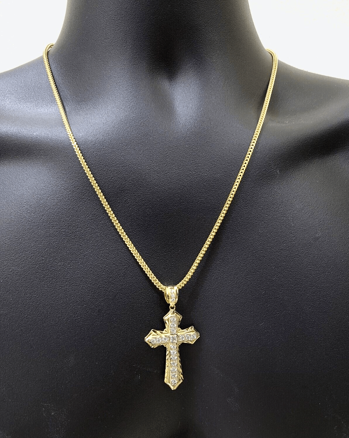 Real 10k Yellow Gold Franco Chain 2.5mm 26" inch Necklace Jesus Cross Charm 10kt - GoldenlinQ