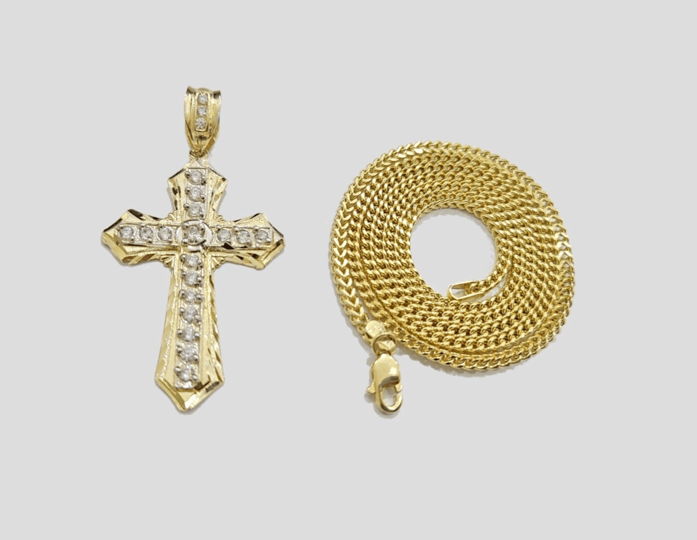 Real 10k Yellow Gold Franco Chain 2.5mm 28" inch Necklace Jesus Cross Charm 10kt - GoldenlinQ
