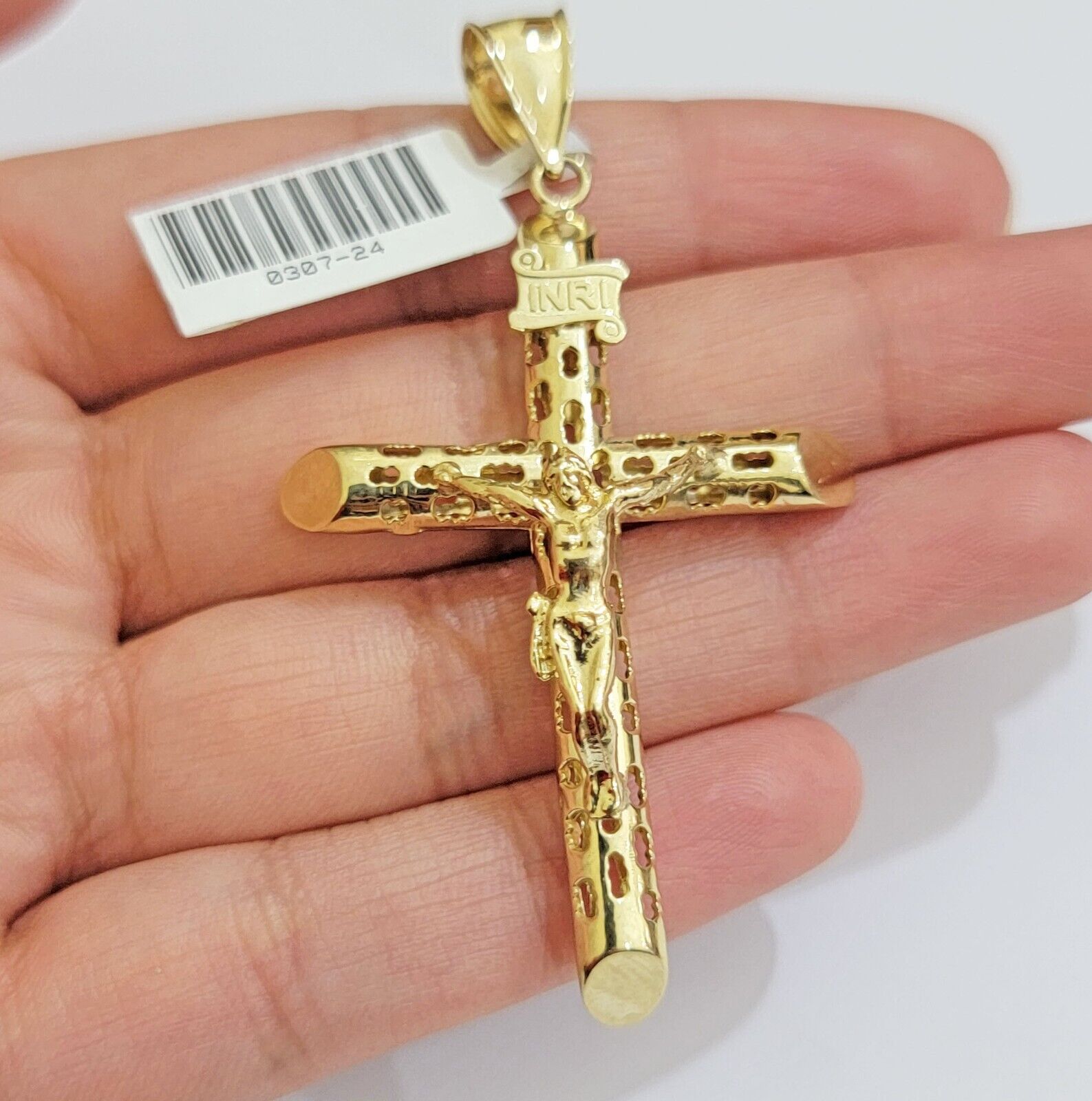 REAL 10k Yellow Gold Franco Necklace Cross Pendant Chain 24 Inch &Jesus Crucifix - GoldenlinQ