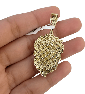 Real 10K Yellow Gold Genuine Diamond Lion Head Pendant Pink Eye Lion Charm - GoldenlinQ